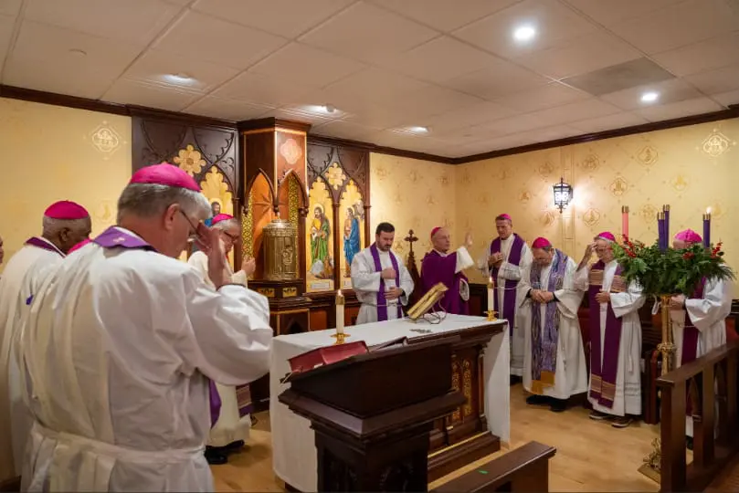 Archbishop Gregory J. Hartmayer, OFM Conv., of Atlanta is joined by the bishops of the province for Mass Dec. 1 at the Pastoral Center of the Diocese of Charlotte.